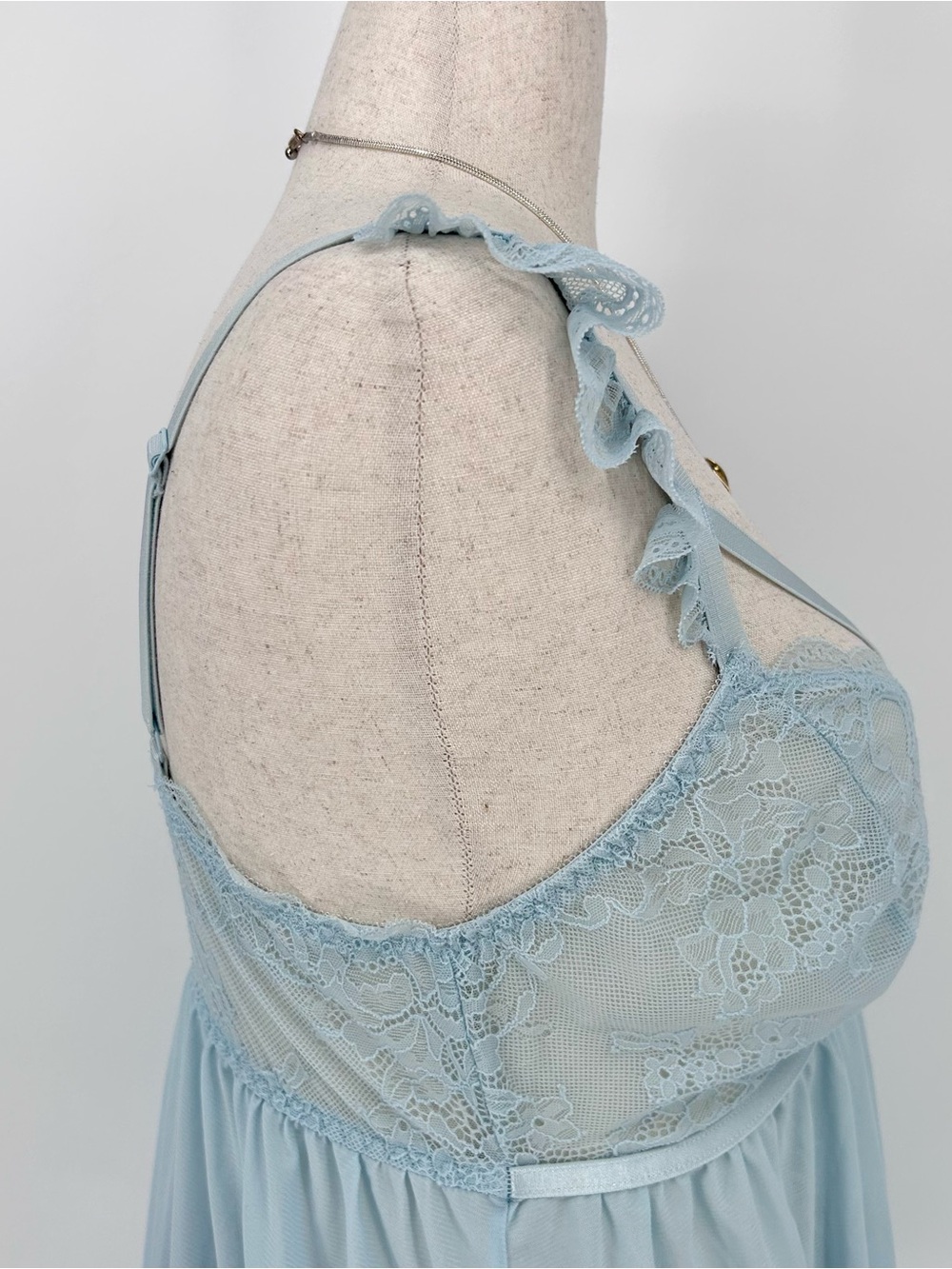 Y2K Blue Lace Babydoll Lingerie Slip Dress Tank Fairy Coquette Top - Picture 5 of 9